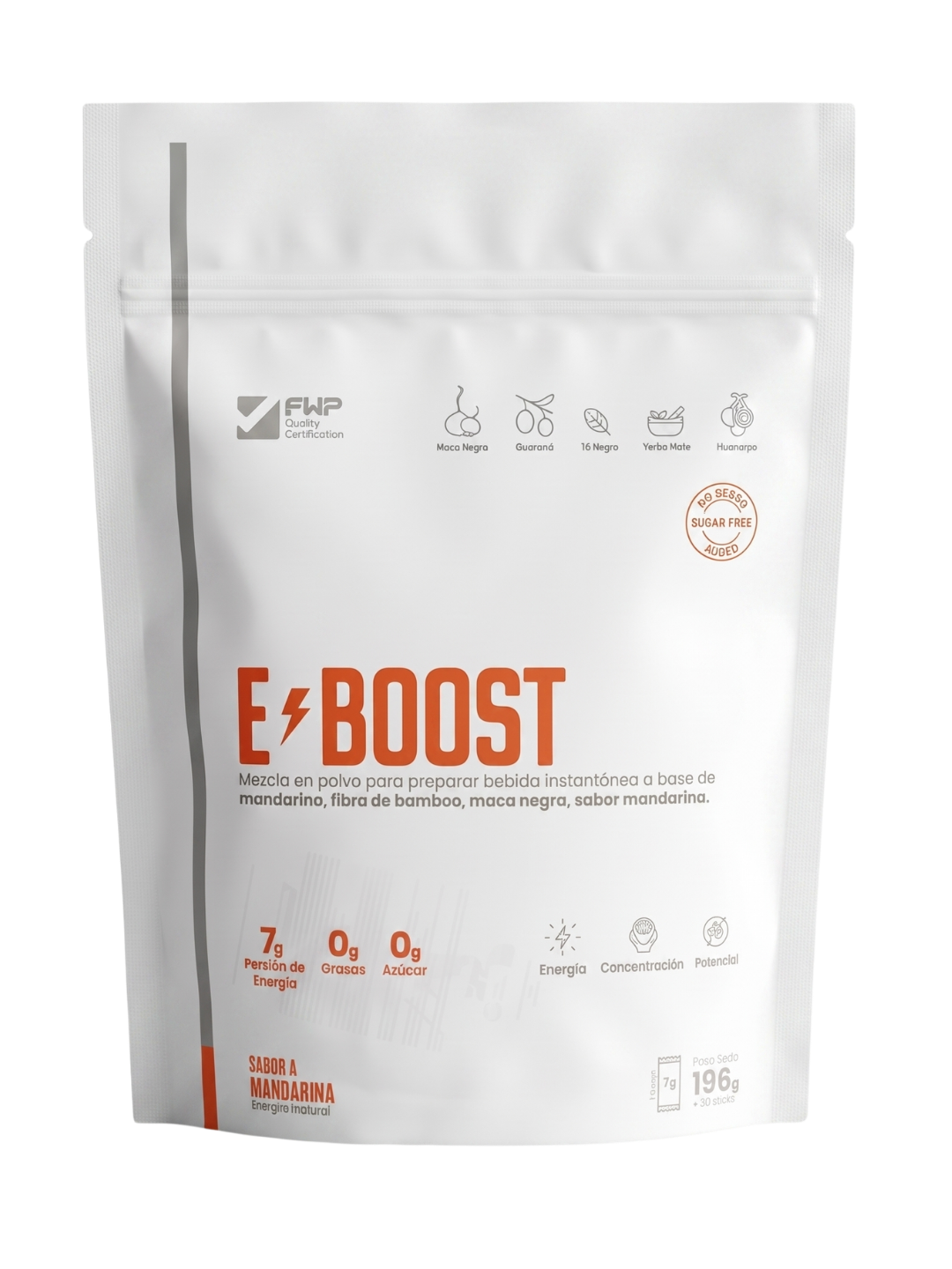 Empaque de E-BOOST sabor mandarina
